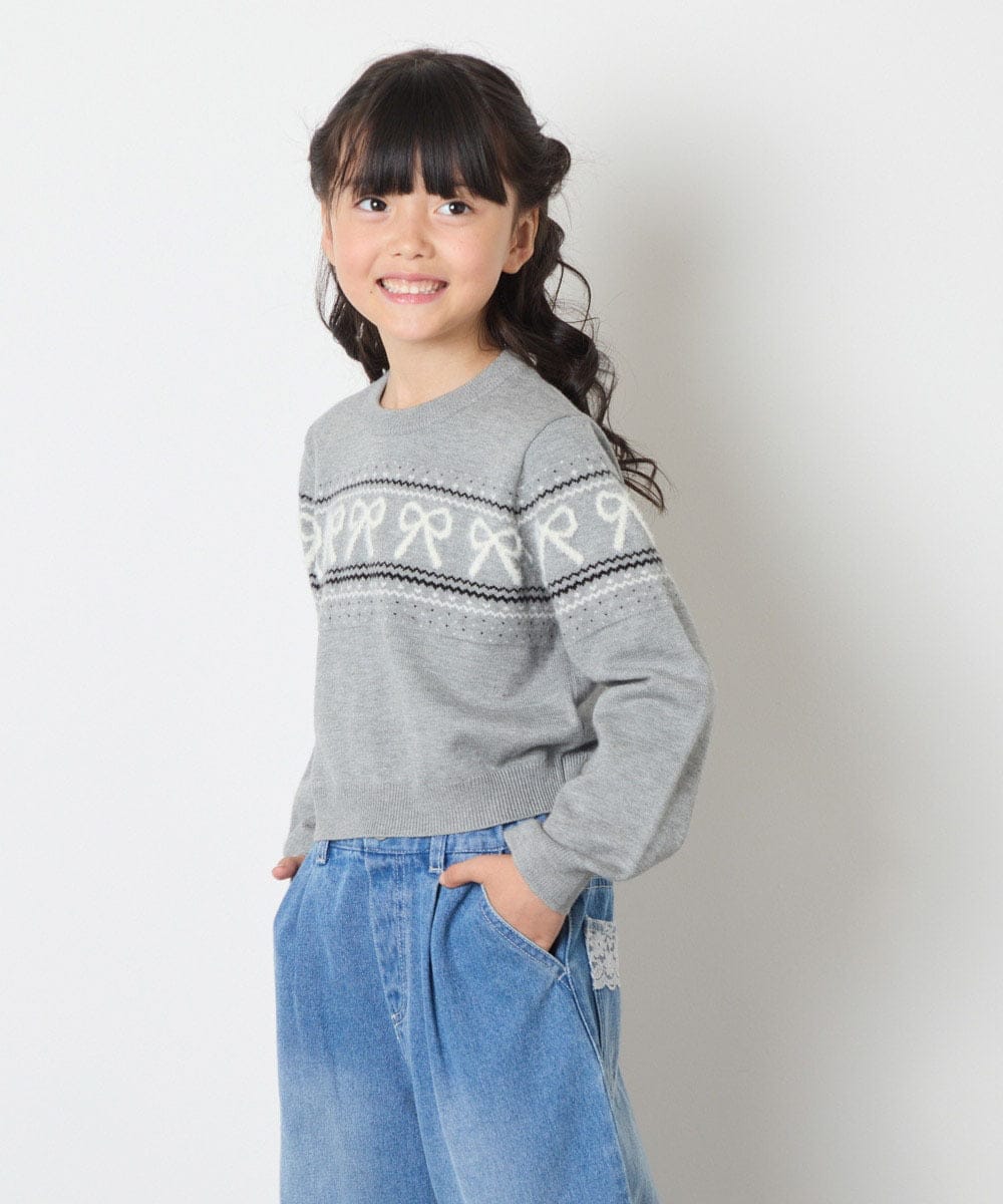 KJFAD03039 a.v.v KIDS(アー・ヴェ・ヴェ) [120-160]【おうちで洗える】ふわもちノルディックニット グレー