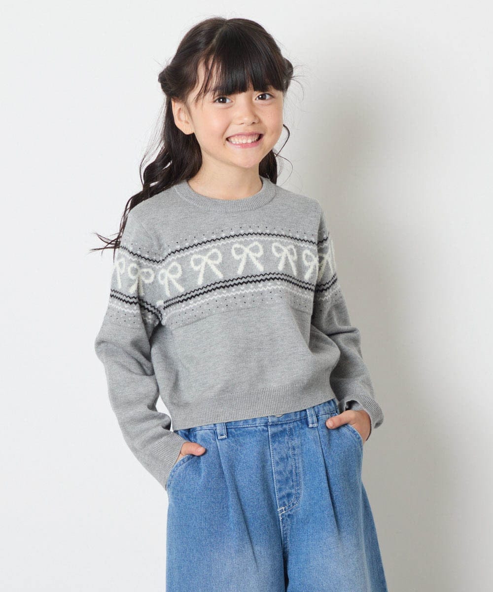 KJFAD03039 a.v.v KIDS(アー・ヴェ・ヴェ) [120-160]【おうちで洗える】ふわもちノルディックニット グレー