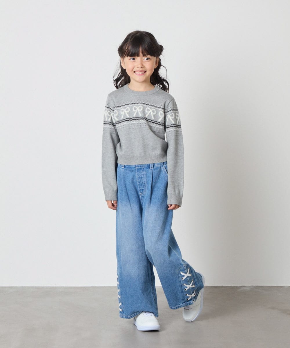 KJFAD03039 a.v.v KIDS(アー・ヴェ・ヴェ) [120-160]【おうちで洗える】ふわもちノルディックニット グレー