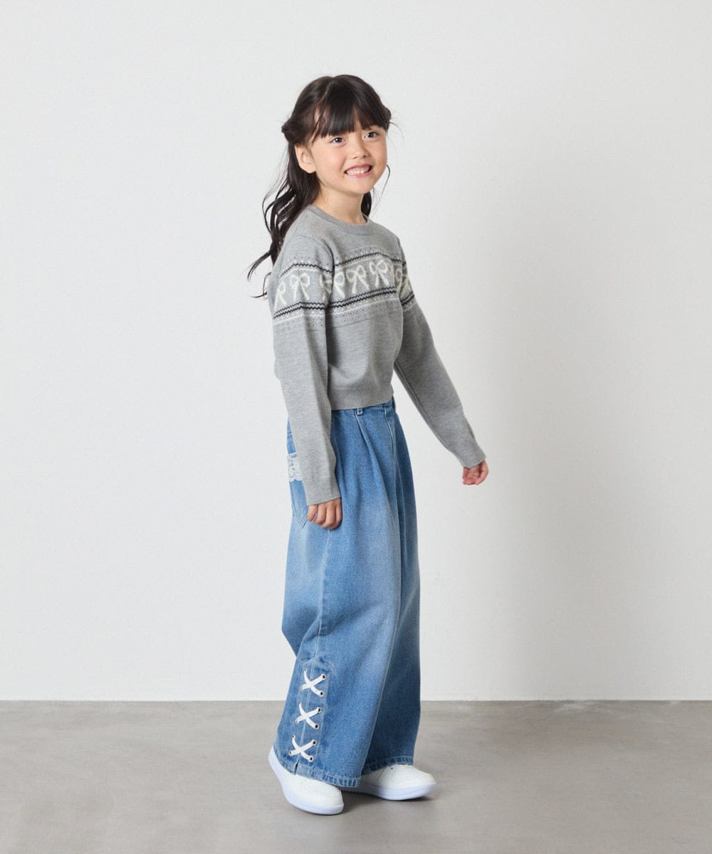 KJFAD03039 a.v.v KIDS(アー・ヴェ・ヴェ) [120-160]【おうちで洗える】ふわもちノルディックニット グレー