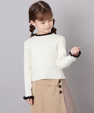 KJFAG04034 a.v.v KIDS(アー・ヴェ・ヴェ) [130-160]【手洗い】配色フリル付リブニット アイボリー