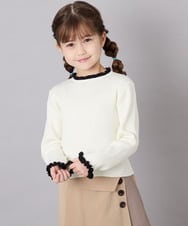 KJFAG04034 a.v.v KIDS(アー・ヴェ・ヴェ) [130-160]【手洗い】配色フリル付リブニット アイボリー