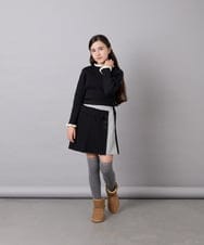 KJFAG04034 a.v.v KIDS(アー・ヴェ・ヴェ) [130-160]【手洗い】配色フリル付リブニット ブラック