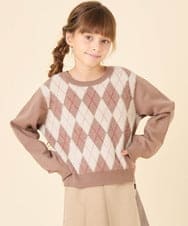 KJFAG11044 a.v.v KIDS(アー・ヴェ・ヴェ) [120-150]【ママとお揃いコーデが叶う】アーガイルニット ベージュ