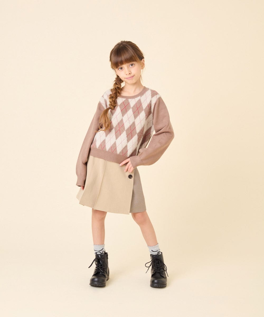 KJFAG11044 a.v.v KIDS(アー・ヴェ・ヴェ) [120-150]【ママとお揃いコーデが叶う】アーガイルニット ベージュ