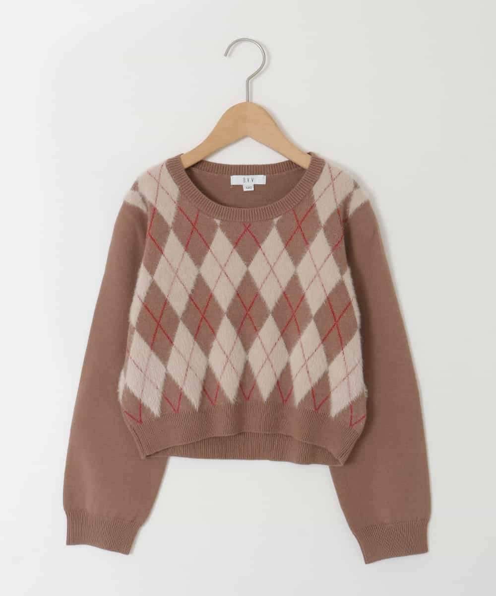 KJFAG11044 a.v.v KIDS(アー・ヴェ・ヴェ) [120-150]【ママとお揃いコーデが叶う】アーガイルニット ベージュ