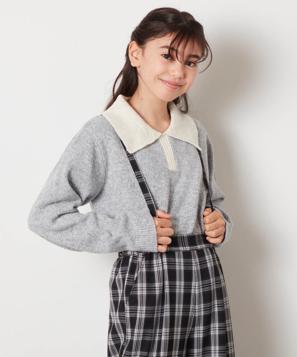 KJFBB66034 a.v.v KIDS(アー・ヴェ・ヴェ) [140-150]襟付きバイカラーニット ライトブルー