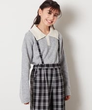 KJFBB66034 a.v.v KIDS(アー・ヴェ・ヴェ) [140-150]襟付きバイカラーニット ライトグレー