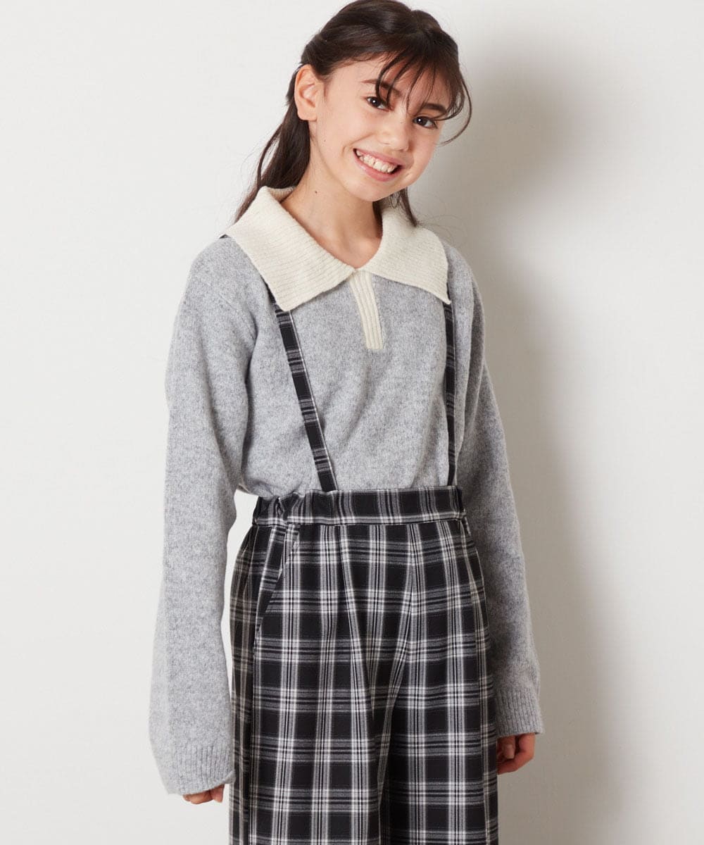 KJFBB66034 a.v.v KIDS(アー・ヴェ・ヴェ) [140-150]襟付きバイカラーニット ライトグレー