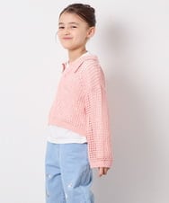KJFED30044 a.v.v KIDS(アー・ヴェ・ヴェ) [120-160][ママとお揃いコーデが叶う]襟付きメッシュニットレイヤードトップス コーラルピンク