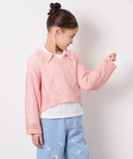 KJFED30044 a.v.v KIDS(アー・ヴェ・ヴェ) [120-160][ママとお揃いコーデが叶う]襟付きメッシュニットレイヤードトップス コーラルピンク