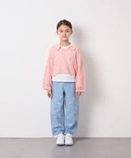 KJFED30044 a.v.v KIDS(アー・ヴェ・ヴェ) [120-160][ママとお揃いコーデが叶う]襟付きメッシュニットレイヤードトップス コーラルピンク