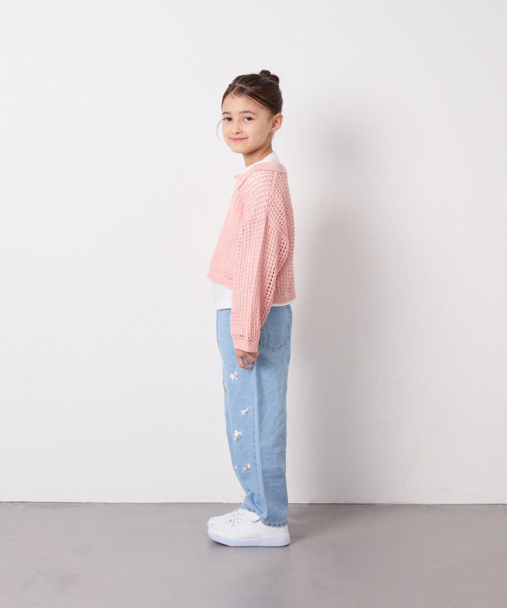 KJFED30044 a.v.v KIDS(アー・ヴェ・ヴェ) [120-160][ママとお揃いコーデが叶う]襟付きメッシュニットレイヤードトップス コーラルピンク
