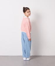 KJFED30044 a.v.v KIDS(アー・ヴェ・ヴェ) [120-160][ママとお揃いコーデが叶う]襟付きメッシュニットレイヤードトップス コーラルピンク