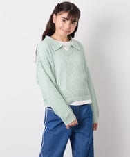 KJFED30044 a.v.v KIDS(アー・ヴェ・ヴェ) [120-160][ママとお揃いコーデが叶う]襟付きメッシュニットレイヤードトップス グリーン
