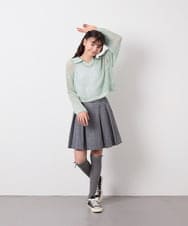 KJFED30044 a.v.v KIDS(アー・ヴェ・ヴェ) [120-160][ママとお揃いコーデが叶う]襟付きメッシュニットレイヤードトップス グリーン
