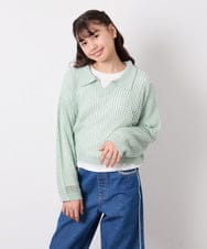 KJFED30044 a.v.v KIDS(アー・ヴェ・ヴェ) [120-160][ママとお揃いコーデが叶う]襟付きメッシュニットレイヤードトップス グリーン