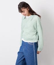 KJFED30044 a.v.v KIDS(アー・ヴェ・ヴェ) [120-160][ママとお揃いコーデが叶う]襟付きメッシュニットレイヤードトップス グリーン