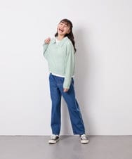 KJFED30044 a.v.v KIDS(アー・ヴェ・ヴェ) [120-160][ママとお揃いコーデが叶う]襟付きメッシュニットレイヤードトップス グリーン