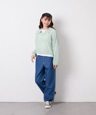 KJFED30044 a.v.v KIDS(アー・ヴェ・ヴェ) [120-160][ママとお揃いコーデが叶う]襟付きメッシュニットレイヤードトップス グリーン