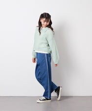 KJFED30044 a.v.v KIDS(アー・ヴェ・ヴェ) [120-160][ママとお揃いコーデが叶う]襟付きメッシュニットレイヤードトップス グリーン