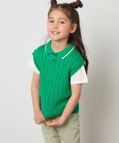 KJFFS41039 a.v.v KIDS [120-130]【2点セット】アイレット柄襟付きニットベストセット