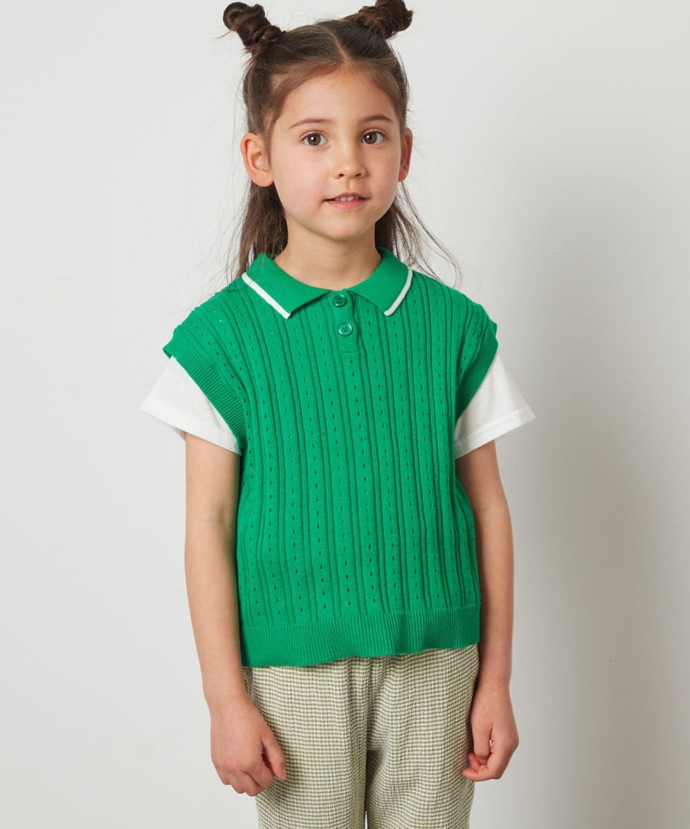 KJFFT41044 a.v.v KIDS(アー・ヴェ・ヴェ) [140-150]【2点セット】アイレット柄襟付きニットベストセット グリーン