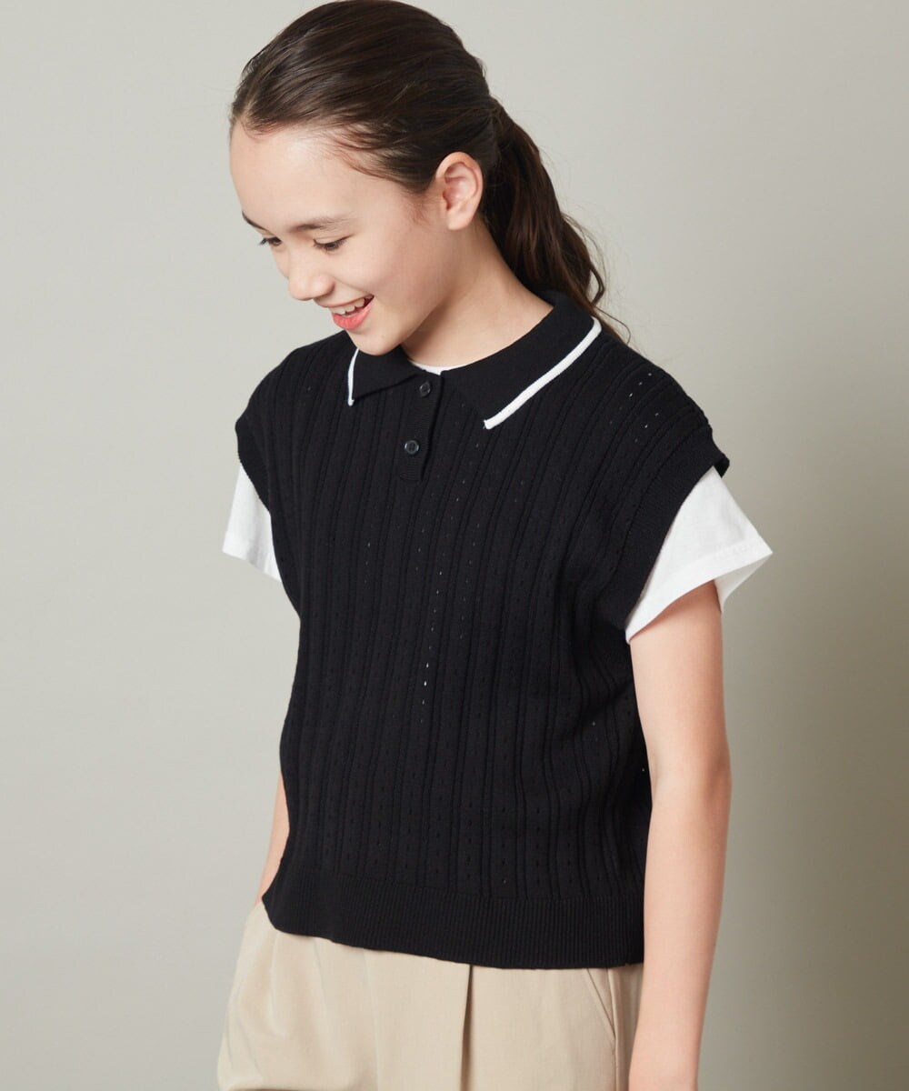 KJFFT41044 a.v.v KIDS(アー・ヴェ・ヴェ) [140-150]【2点セット】アイレット柄襟付きニットベストセット ブラック