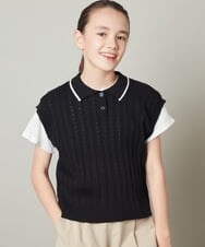 KJFFT41044 a.v.v KIDS(アー・ヴェ・ヴェ) [140-150]【2点セット】アイレット柄襟付きニットベストセット ブラック