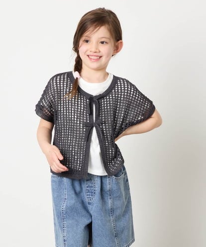 KJFGD55049 a.v.v KIDS [120-160][SET][ママとお揃いコーデが叶う]メッシュニットレイヤードトップス