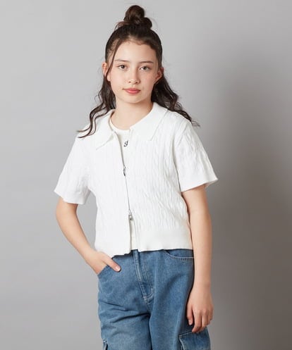 KJFGW01039 a.v.v KIDS 【ジュニア】[140-150]襟付きジップアップニット