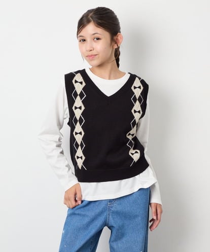 KJFJD02044 a.v.v KIDS [130-160]【洗える】アーガイルニットベストセット