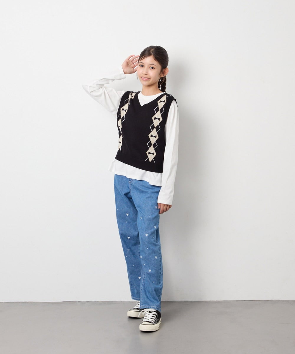 KJFJD02044 a.v.v KIDS(アー・ヴェ・ヴェ) [130-160]【洗える】アーガイルニットベストセット ブラック