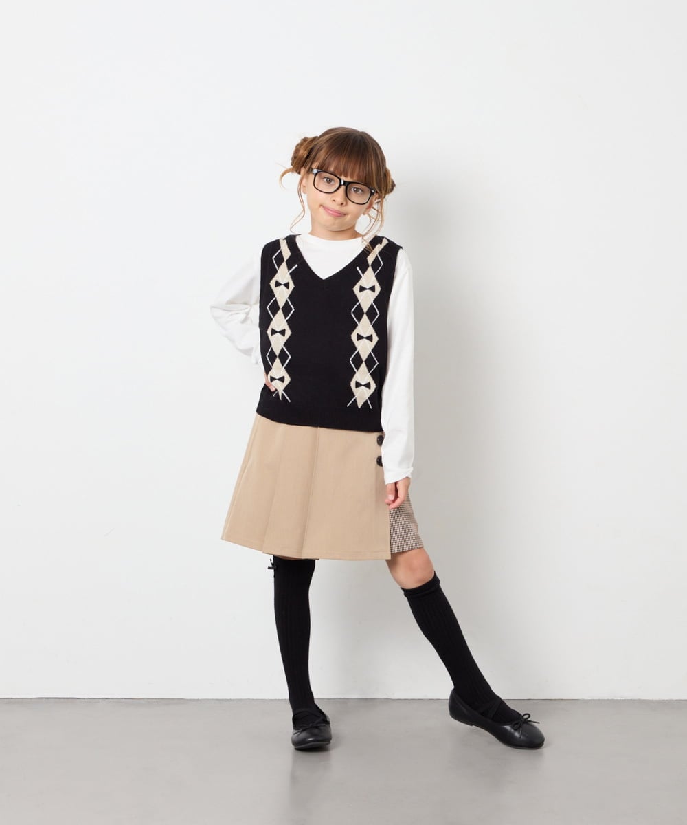 KJFJD02044 a.v.v KIDS(アー・ヴェ・ヴェ) [130-160]【洗える】アーガイルニットベストセット ブラック