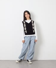 KJFJD02044 a.v.v KIDS(アー・ヴェ・ヴェ) [130-160]【洗える】アーガイルニットベストセット ブラック