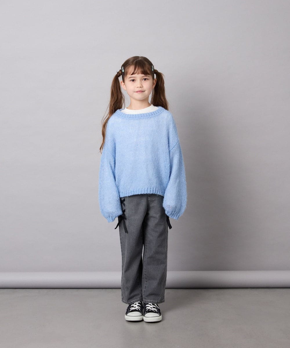 KJFJD07044 a.v.v KIDS(アー・ヴェ・ヴェ) [130-160]【手洗い】モヘアニットセット ライトブルー