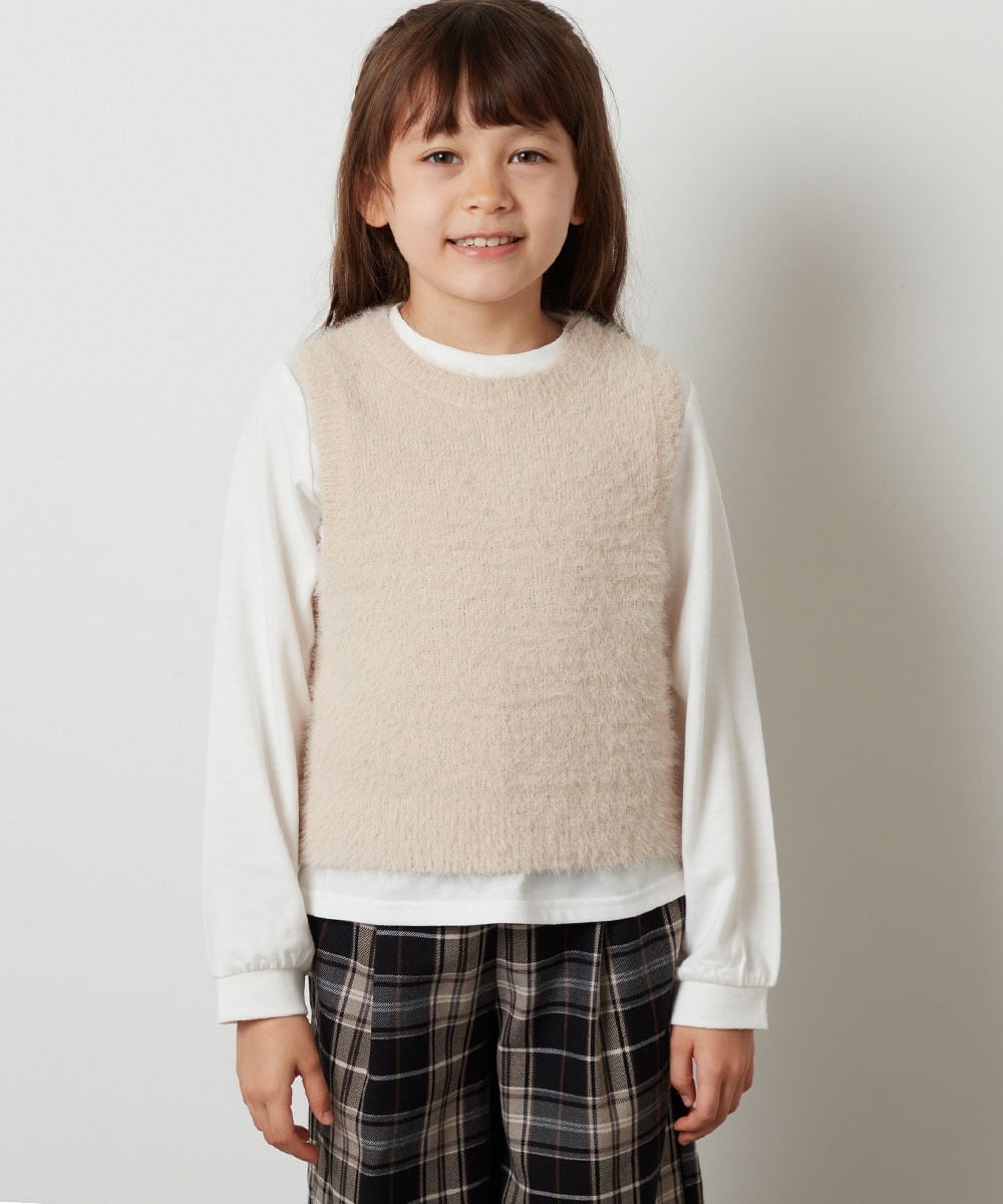 KJFKT44044 a.v.v KIDS(アー・ヴェ・ヴェ) [140-150]【2点セット】フェザーヤーンニットベストセット ベージュ