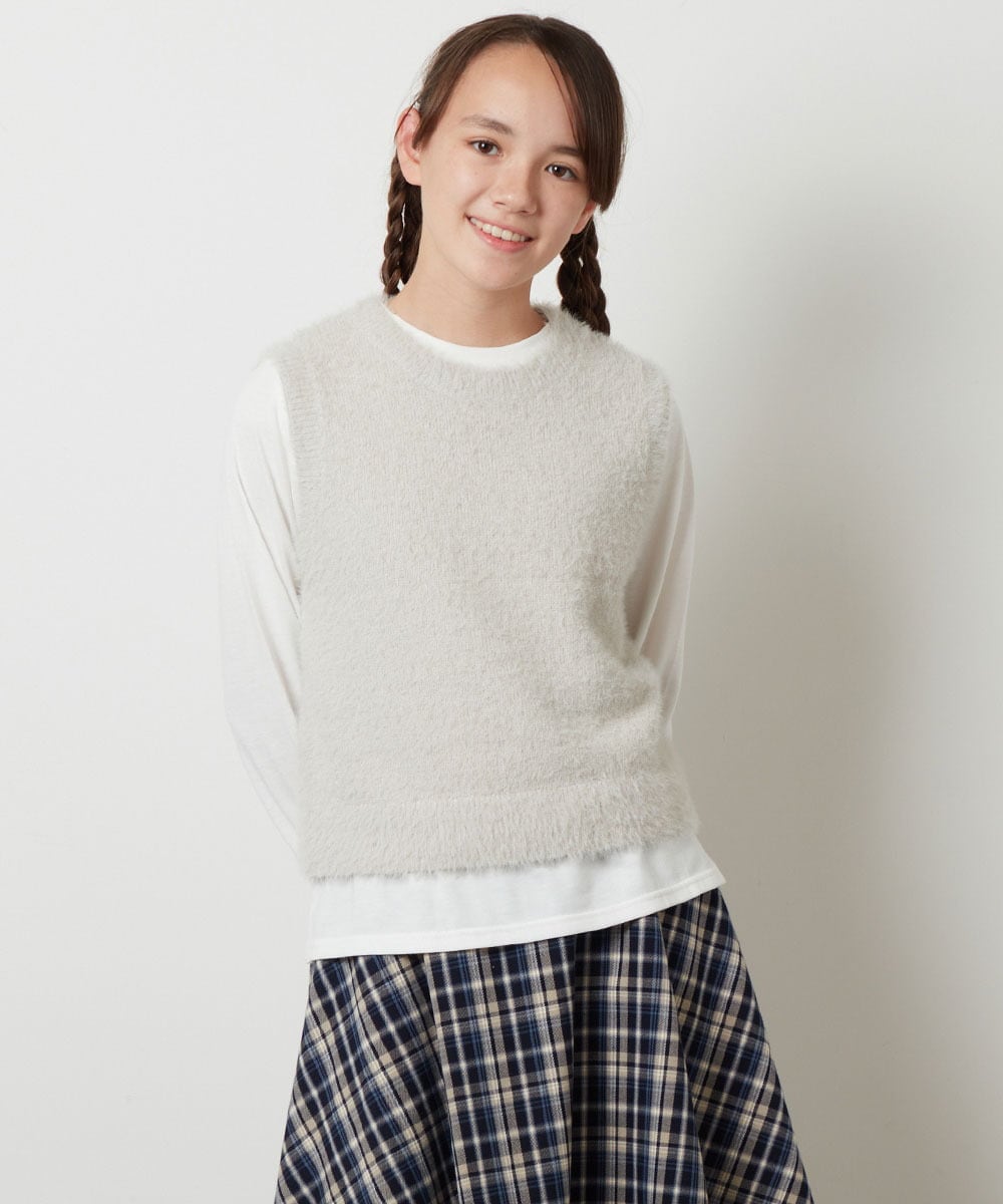 KJFKT44044 a.v.v KIDS(アー・ヴェ・ヴェ) [140-150]【2点セット】フェザーヤーンニットベストセット ライトグレー
