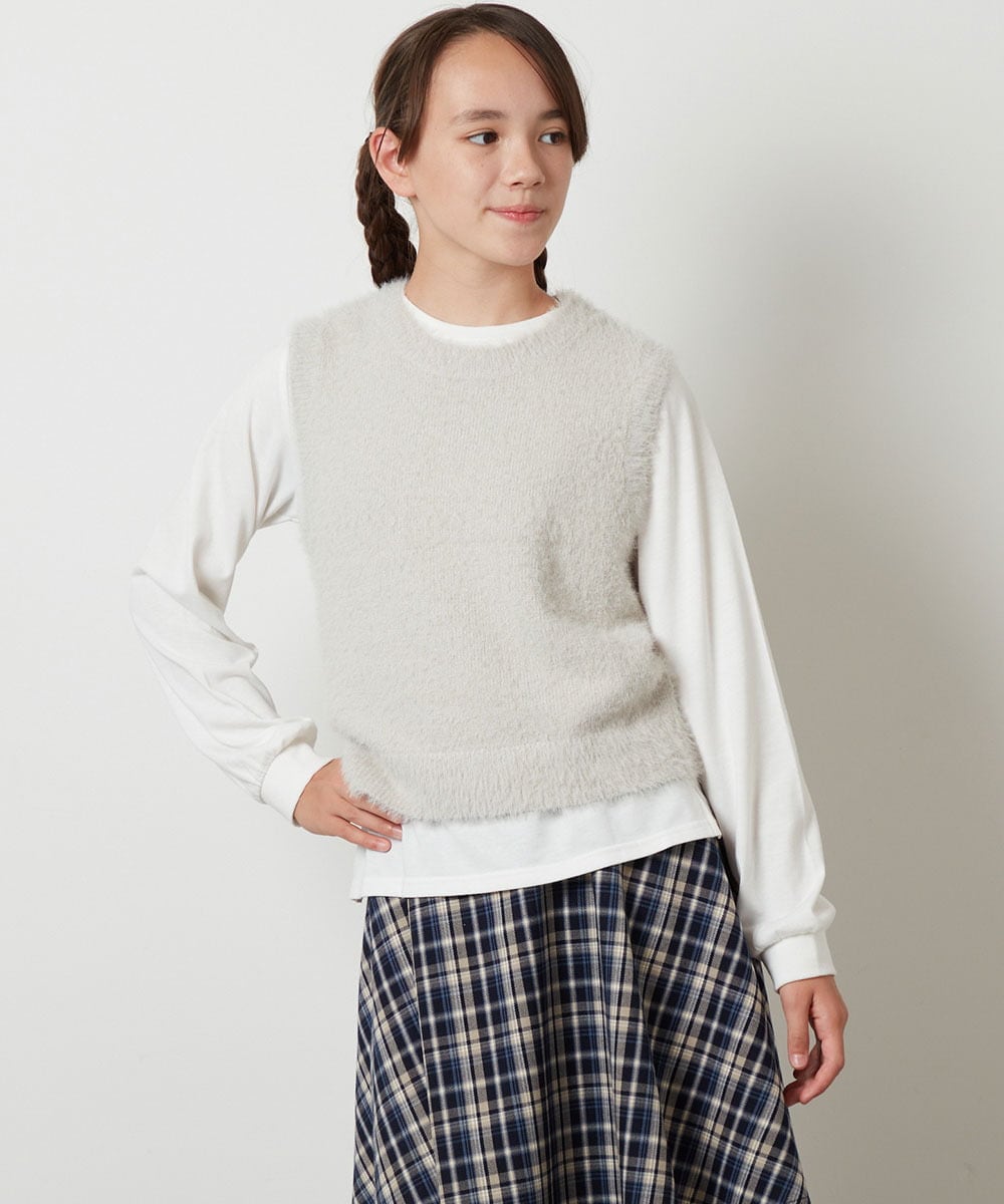 KJFKT44044 a.v.v KIDS(アー・ヴェ・ヴェ) [140-150]【2点セット】フェザーヤーンニットベストセット ライトグレー