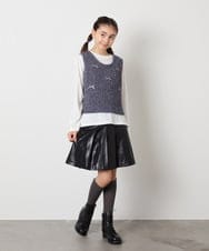 KJHAD30039 a.v.v KIDS(アー・ヴェ・ヴェ) [120-160]フェイクレザープリーツスカート ブラック