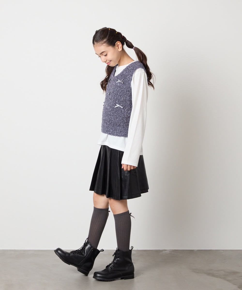 KJHAD30039 a.v.v KIDS(アー・ヴェ・ヴェ) [120-160]フェイクレザープリーツスカート ブラック