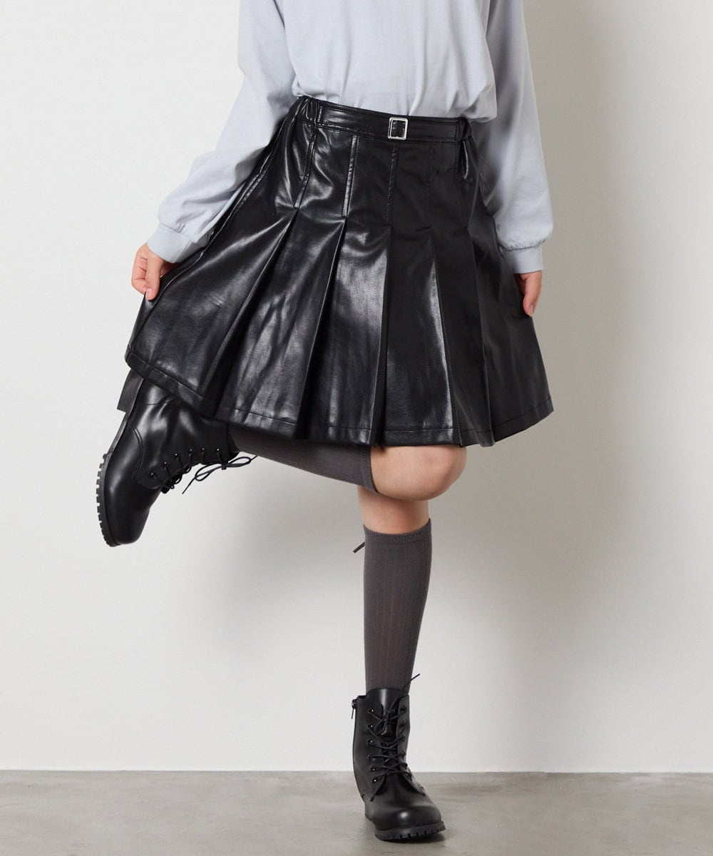KJHAD30039 a.v.v KIDS(アー・ヴェ・ヴェ) [120-160]フェイクレザープリーツスカート ブラック