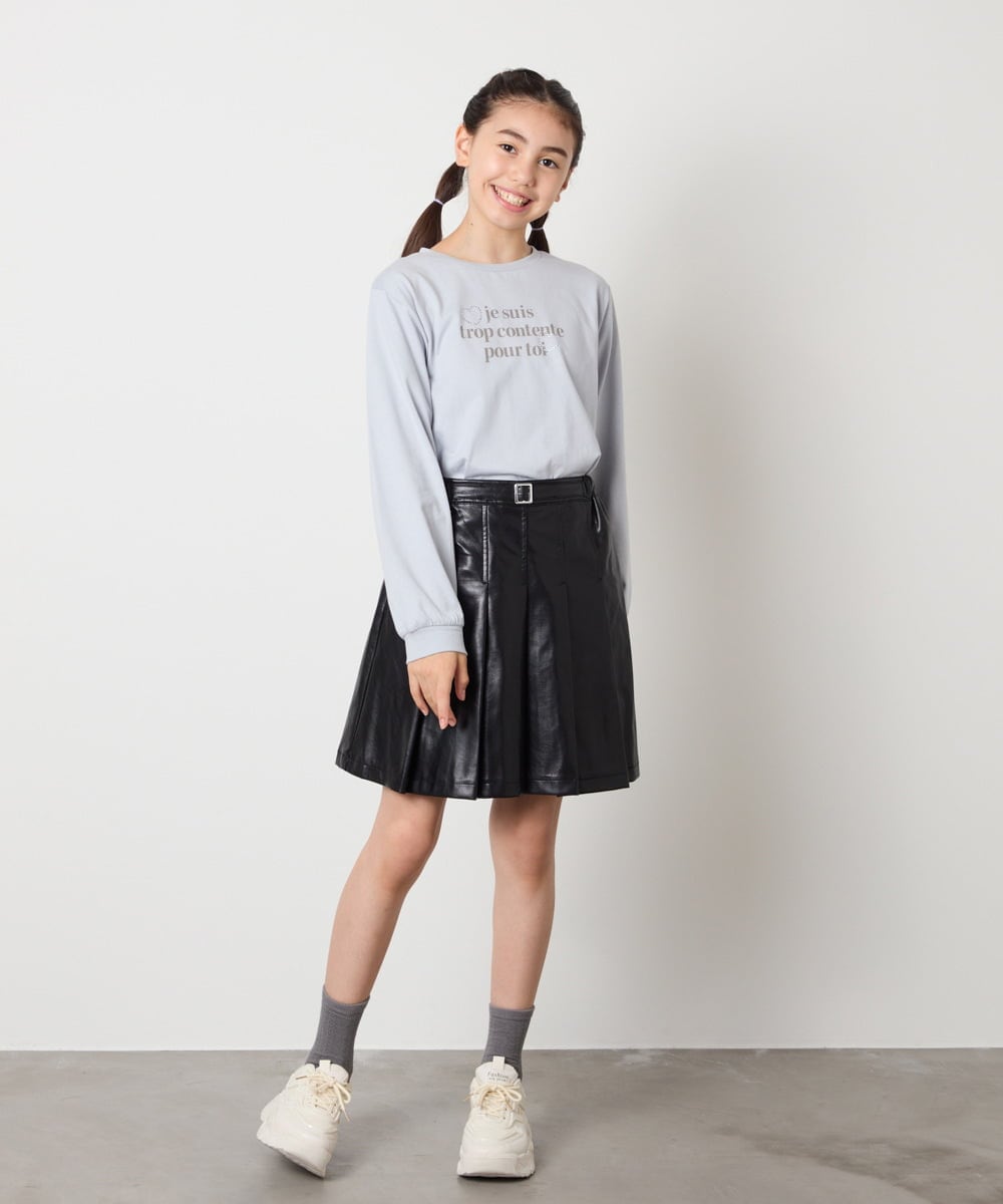 KJHAD30039 a.v.v KIDS(アー・ヴェ・ヴェ) [120-160]フェイクレザープリーツスカート ブラック