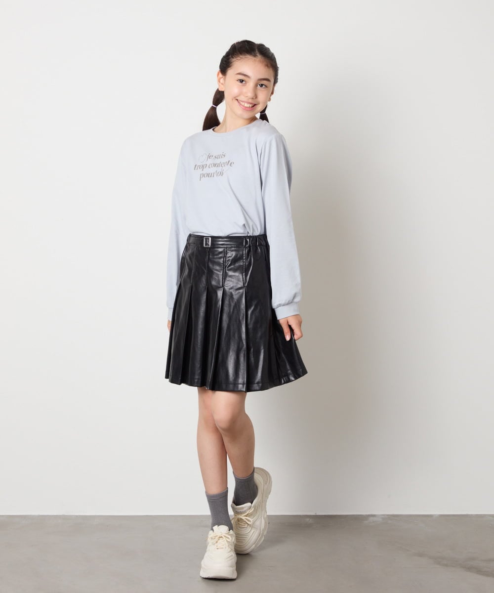 KJHAD30039 a.v.v KIDS(アー・ヴェ・ヴェ) [120-160]フェイクレザープリーツスカート ブラック