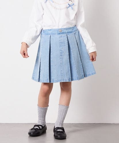 KJHFD30039  [120-160]ビジューデニムプリーツスカート