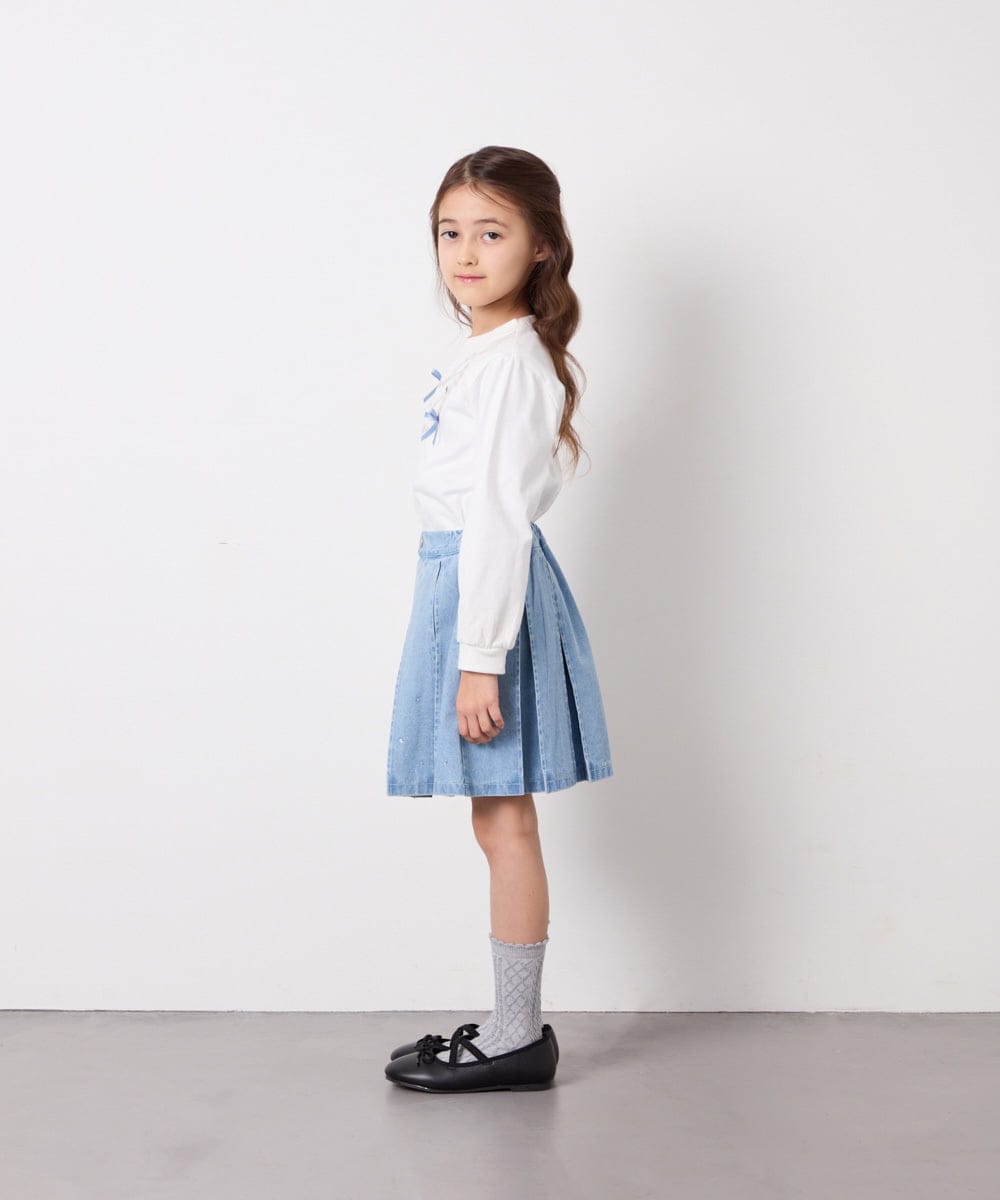 KJHFD30039 a.v.v KIDS(アー・ヴェ・ヴェ) [120-160]ビジューデニムプリーツスカート ライトブルー