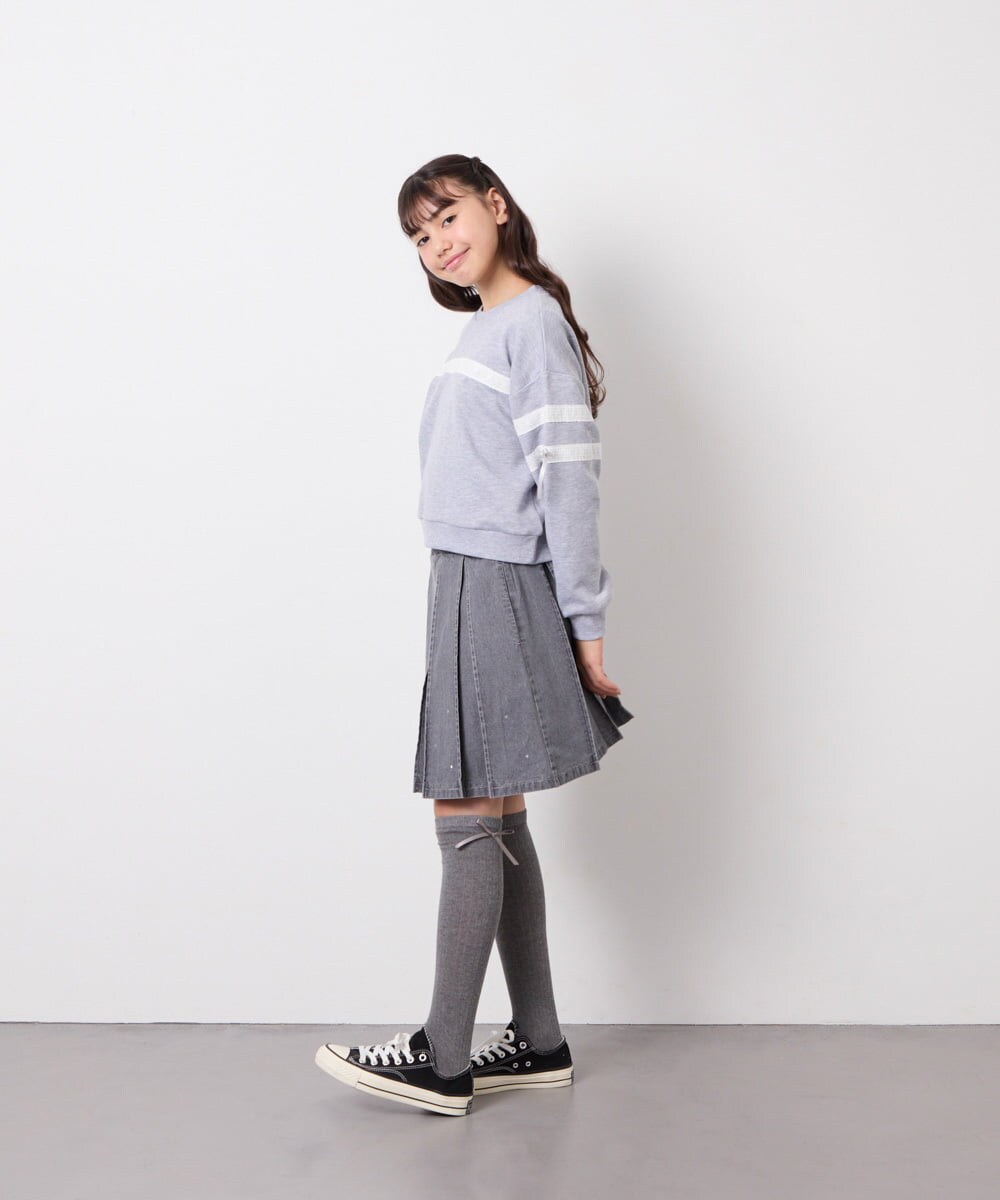 KJHFD30039 a.v.v KIDS(アー・ヴェ・ヴェ) [120-160]ビジューデニムプリーツスカート ライトグレー