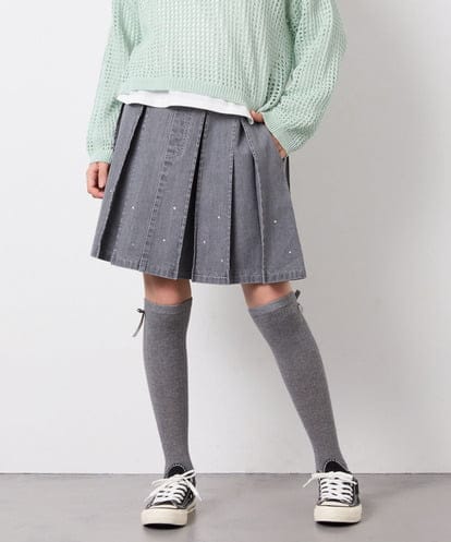 KJHFD30039 a.v.v KIDS [120-160]ビジューデニムプリーツスカート