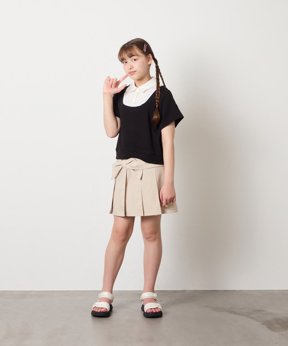 KJHGD55039 a.v.v KIDS(アー・ヴェ・ヴェ) [120-160]リボンプリーツスカート ベージュ