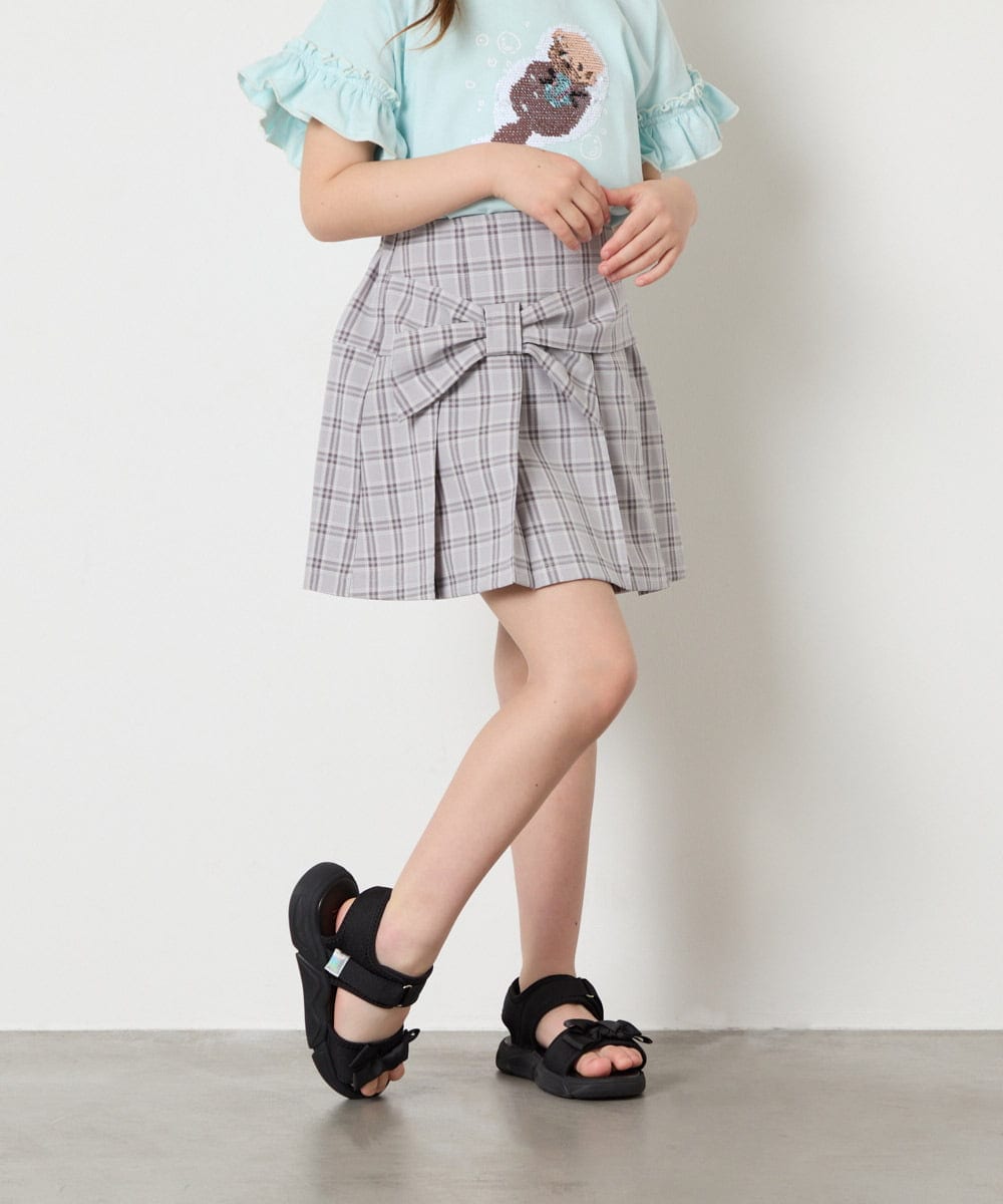 KJHGD55039 a.v.v KIDS(アー・ヴェ・ヴェ) [120-160]リボンプリーツスカート ライトグレー